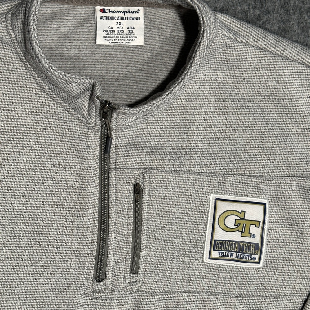 Georgia Tech Champion Sweatshirt Men Medium Gray 1/4 Zip Pullover - Size 2XL - Picture 3 of 8